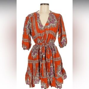 Orange cinch waist dress